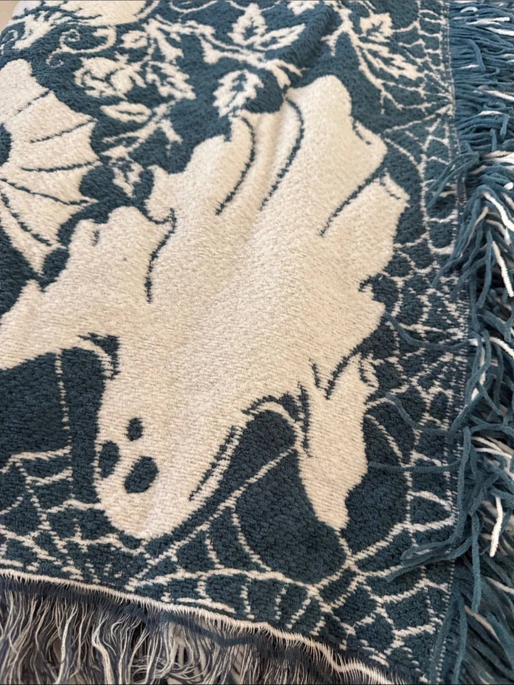 Tahari Halloween teal ghost bats pumpkin blanket
